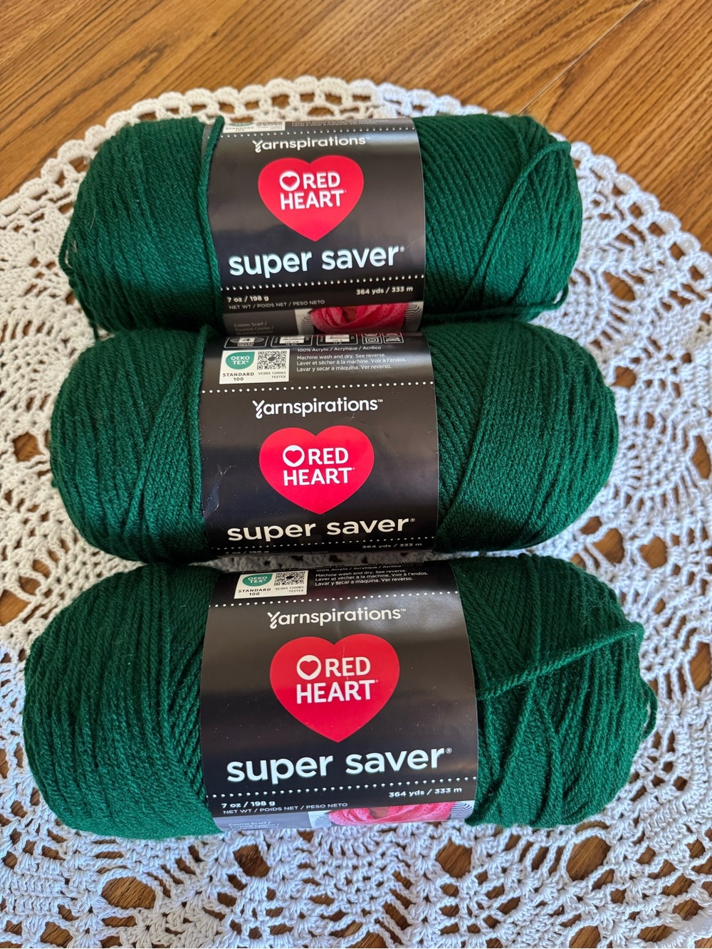 NWT 3 Skeins Hunter Green Red Heart Super Saver Yarn